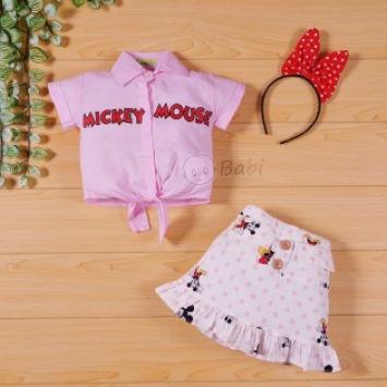 Áo váy bé gái Mickey kèm cài tóc (9 tháng - 6-tuổi)
